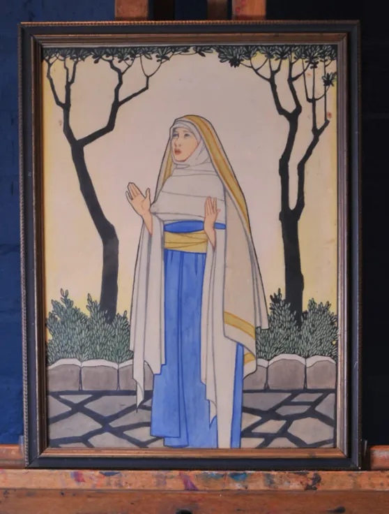 Art Deco Watercolour Framed Art Work Of A Catholic Nun Dated And Signed G Hastain 1927 With G Staples Of Croydon Label To Rear Ol photo vinterior