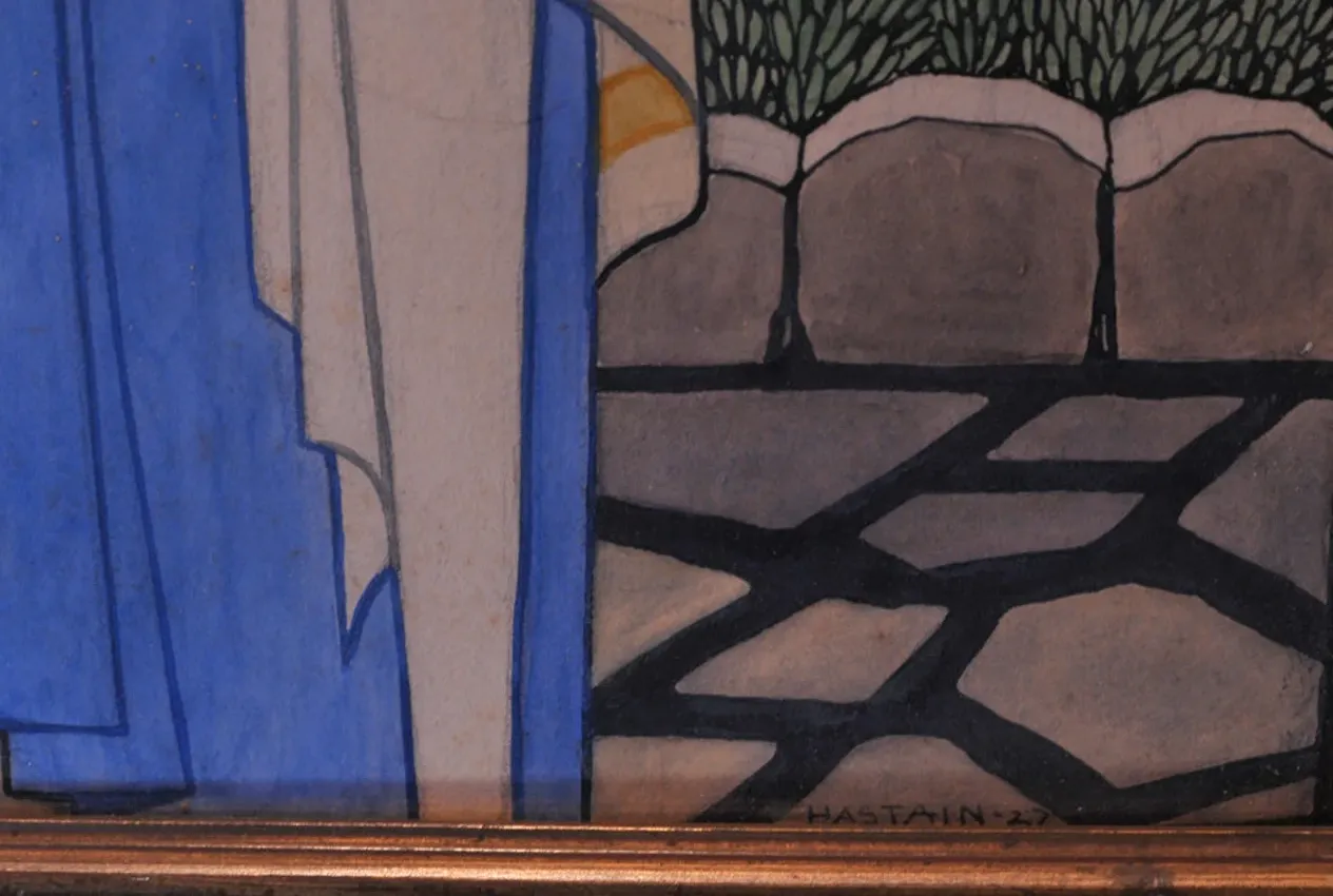 Art Deco Watercolour Framed Art Work Of A Catholic Nun Dated And Signed G Hastain 1927 With G Staples Of Croydon Label To Rear Ol photo buy