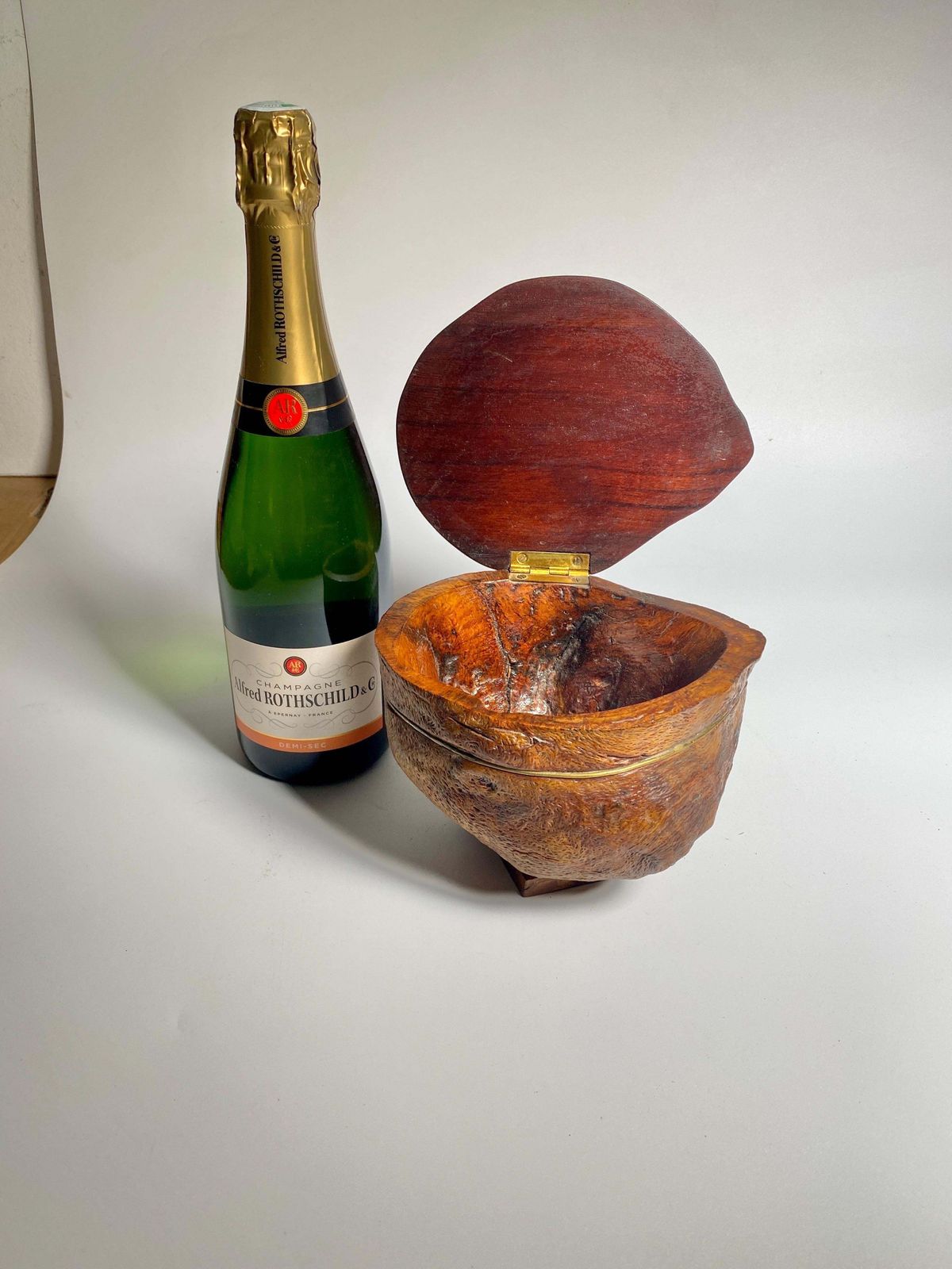 Tabacco Pot, In Wood And Brass, Brown Color, French, 1970 photo furniture