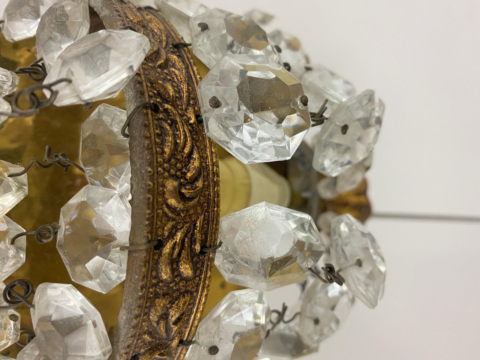 Sconce In Metal And Brass, Glass, Guilt Color, France Early 20th Century photo vintage