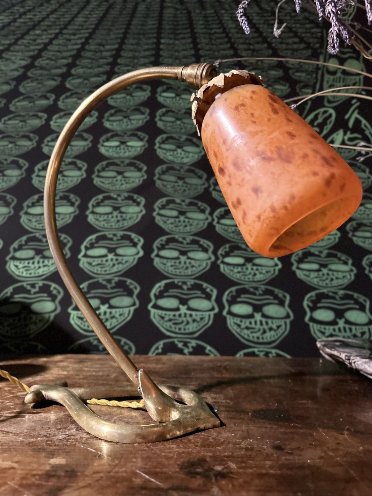 photo for sale A Daum Nancy Art Nouveau Col De Cygne Desk Lamp, France Circa 1920.