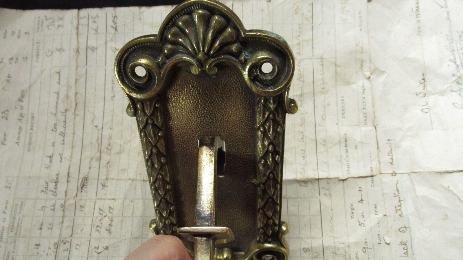 Ornate Scroll Brass Mechanical Door / Butler Bell Pull   Rococo photo vintage