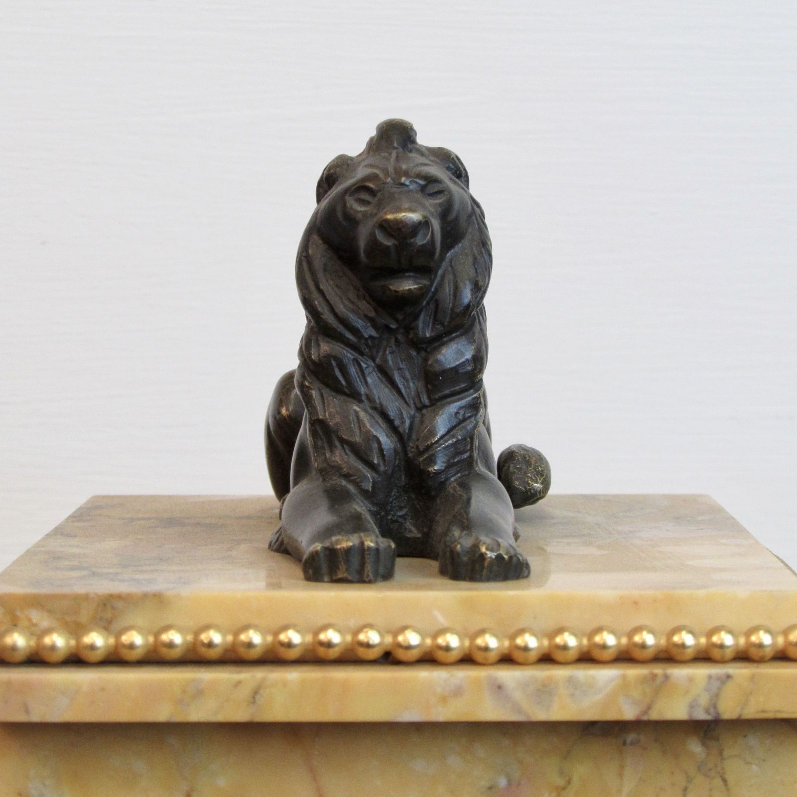 19th C French Siena Marble Four Glass Set With Lion By Japy Freres. photo Home Decor