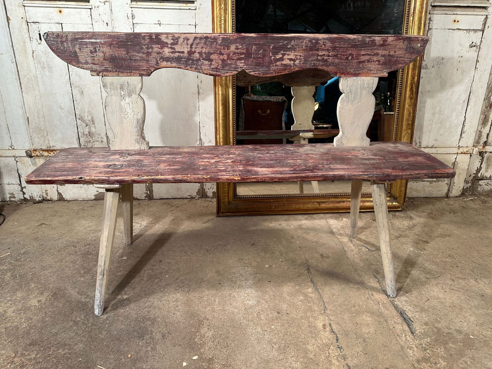 Beautiful Antique Swedish Gustavian Bench Original Dry Scraped Paintwork Circa 1800 photo vinterior
