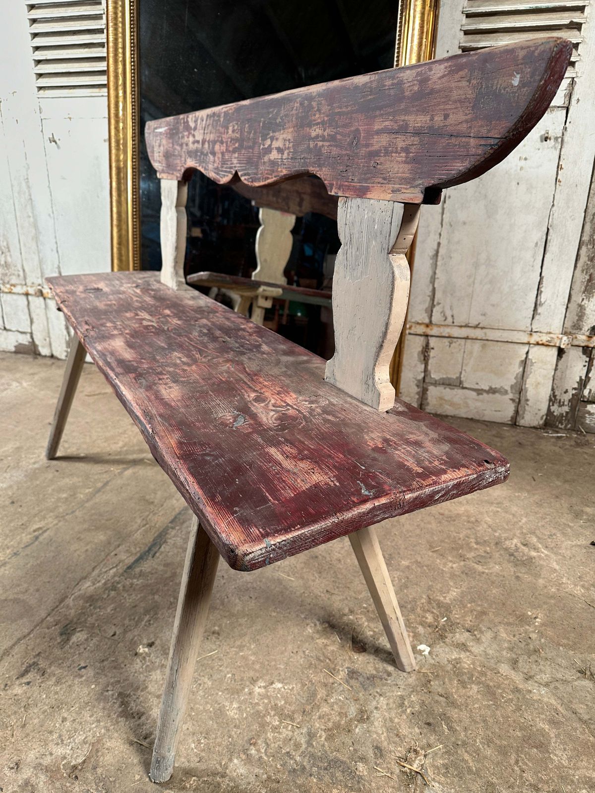 Beautiful Antique Swedish Gustavian Bench Original Dry Scraped Paintwork Circa 1800 photo vintage