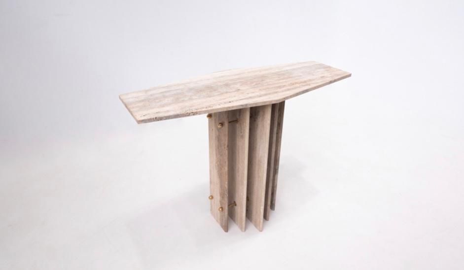 Pair Of Italian Mid Century Travertine Console Tables photo for sale