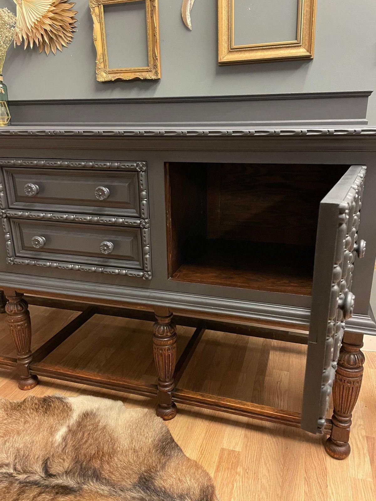 Professionally Spray Painted One Off Stunning Oak Sideboard In Dark Grey photo buy