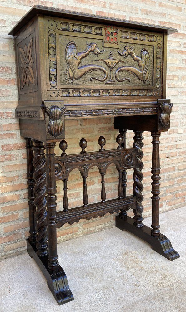 Antique Spanish Renaissance Bar Cabinet In Oak, 1890 photo for sale