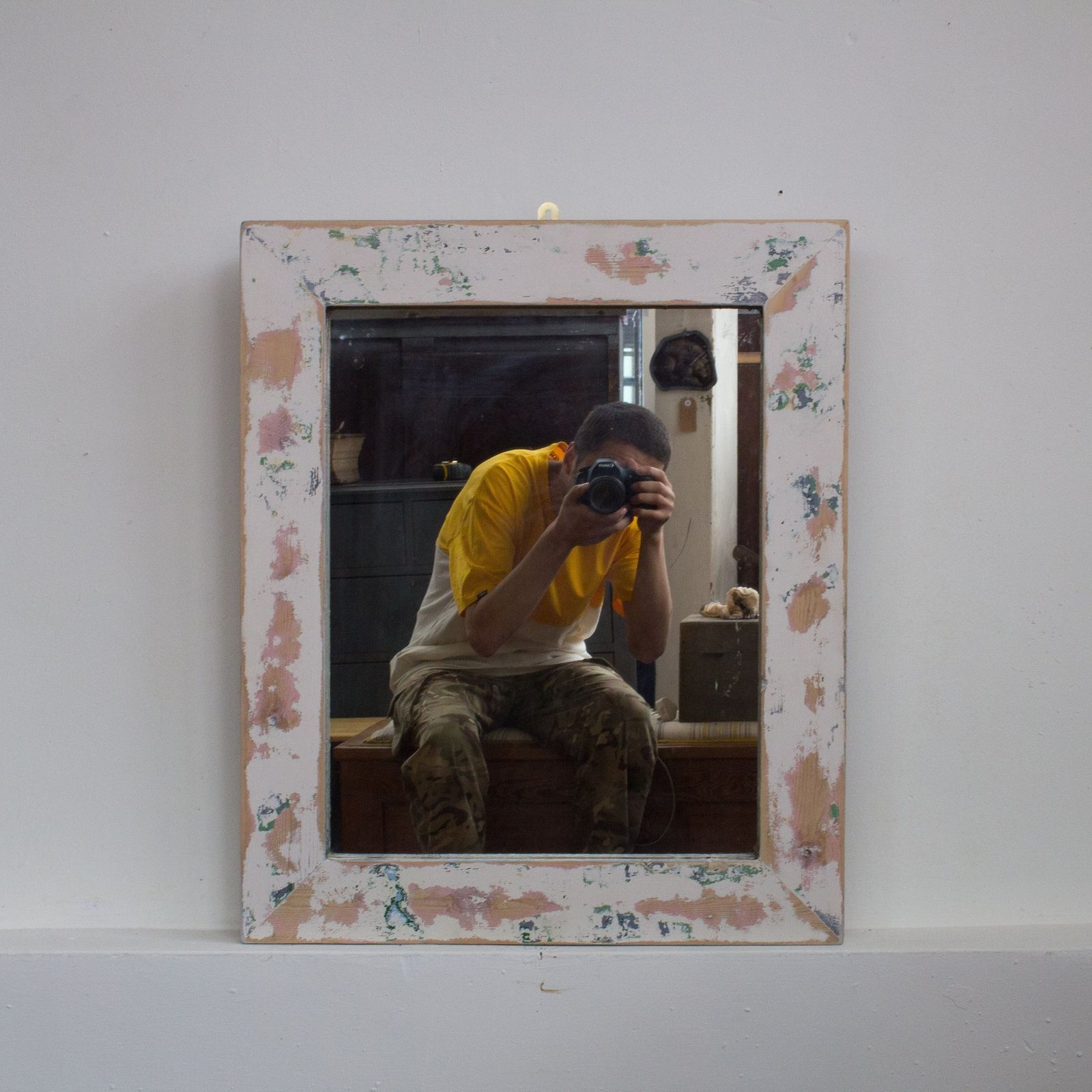 Shabby Chic Style Wall Hanging Mirror, Great Patina And Layered Paint Effect