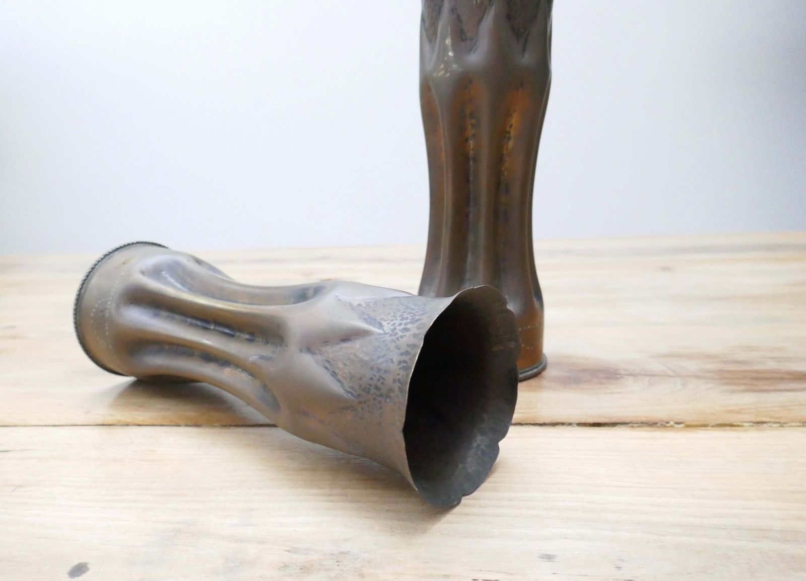 Pair Of World War I Brass Trench Art Shells/Vases, France photo vinterior