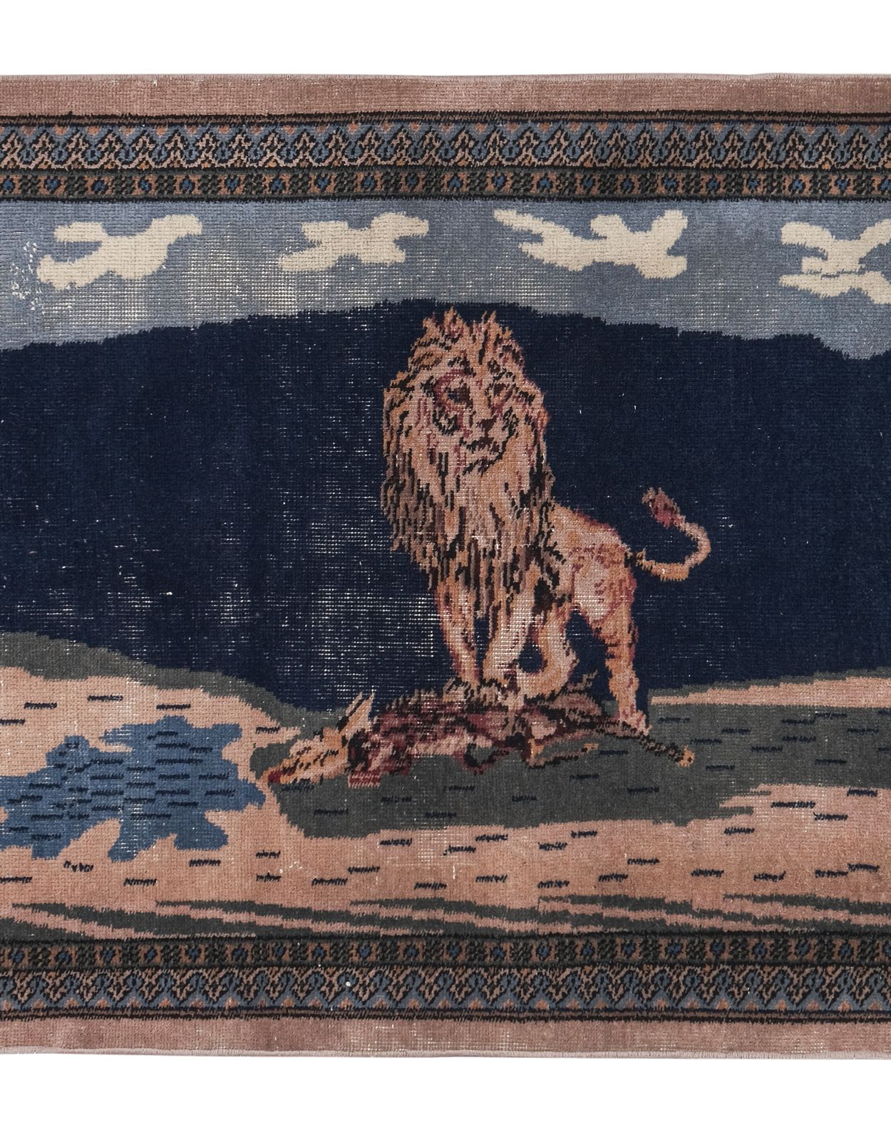 Hand Knotted Lion Carpet   Animal Tapestry 3'3'' X 4' photo for sale