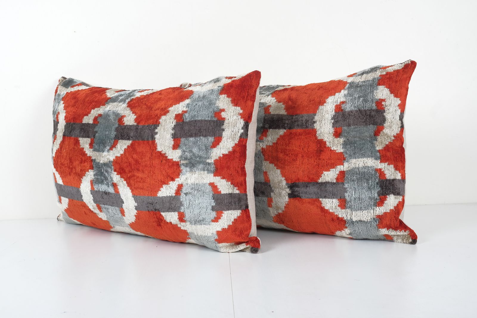 Ikat Red Velvet Lumbar Pillow Cover   Silk Pastel Velvet Oblong Pillow Cover   Ethnic Decorative Pillow   Velvet Ikat Pillow 16'' X 26'' photo furniture