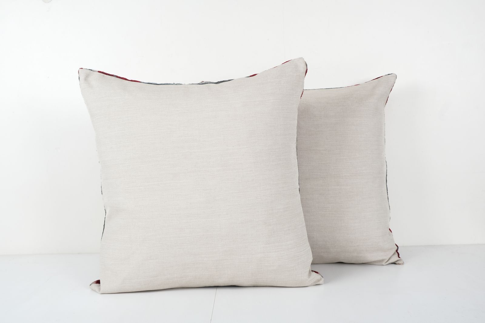 Granite Gray Silk Ikat Velvet Pillow, Set Of Two Silk Ikat Red Cushion Cover, Pair Square Velvet  24'' X 24'' photo 140.0