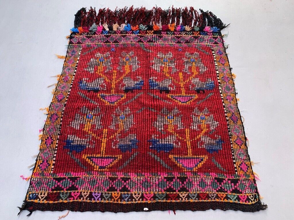 Medium Vintage Turkish Kilim Rug 114x104 Cm Wool Kelim, Square photo furniture