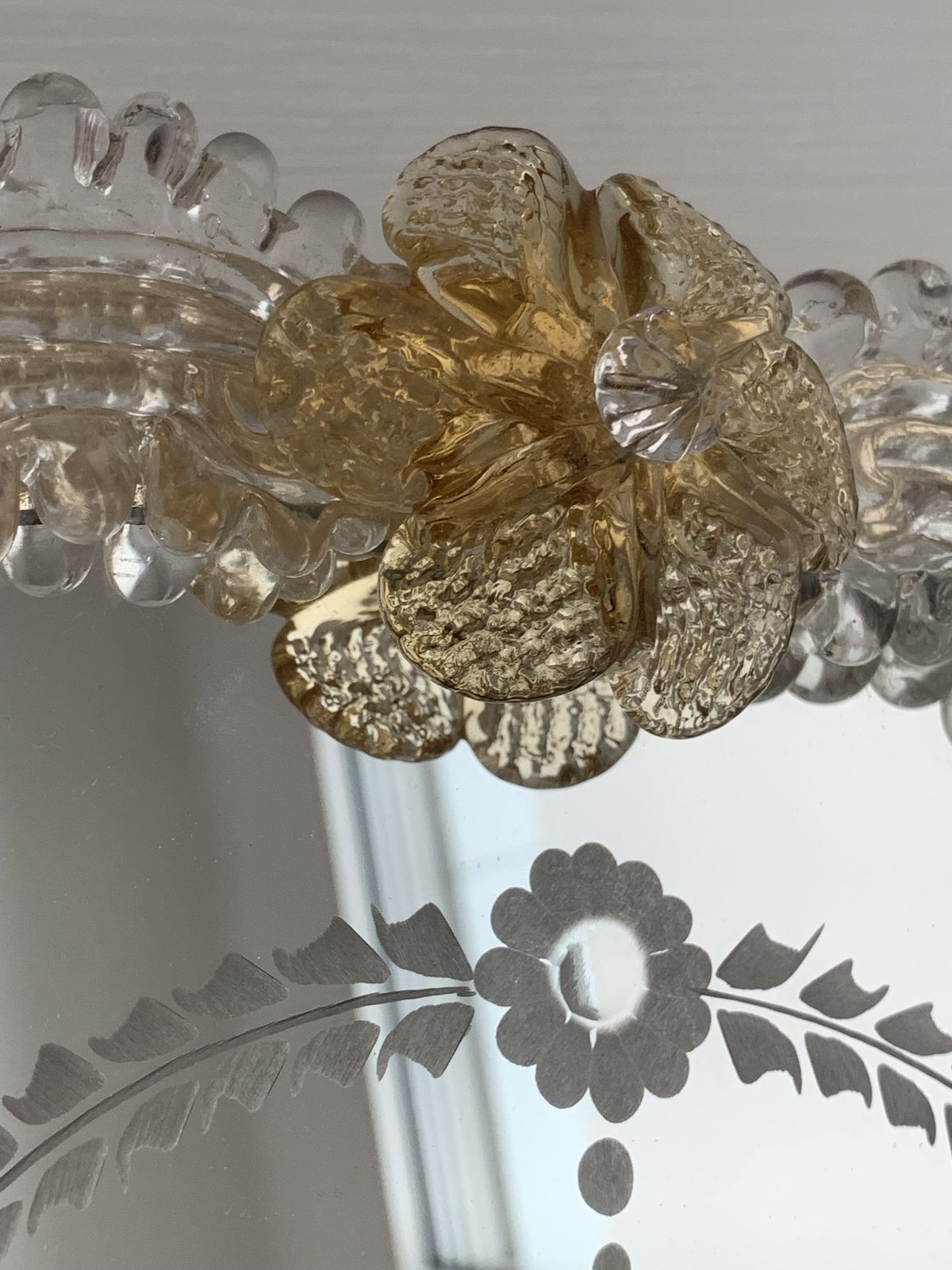 Transparent And Gold Murano Glass Photo Frame With Flowers. photo for sale