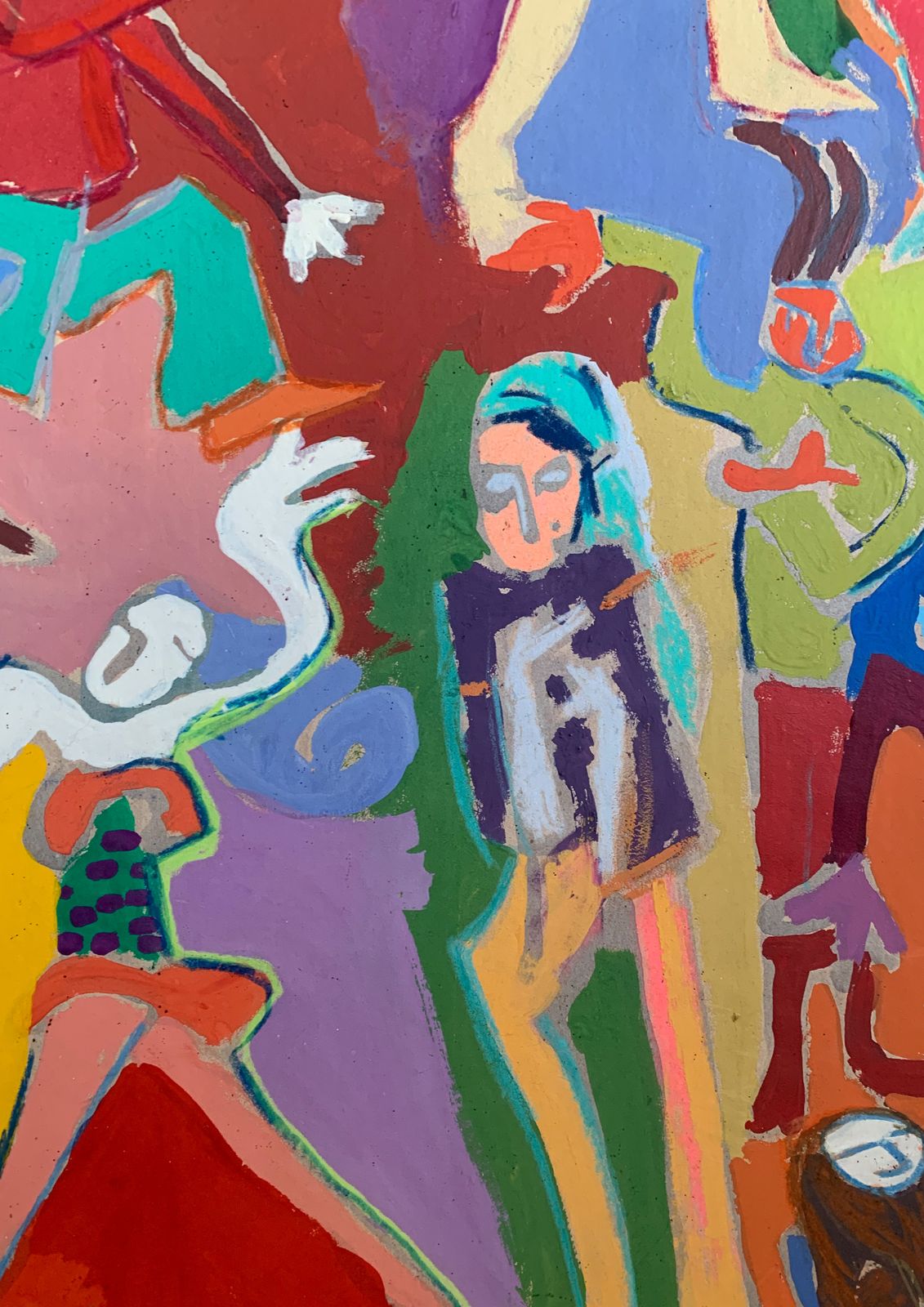 20th Century English School Abstract Dancers   An Acrylic On Wood Painting Signed 1974 Ol photo Art