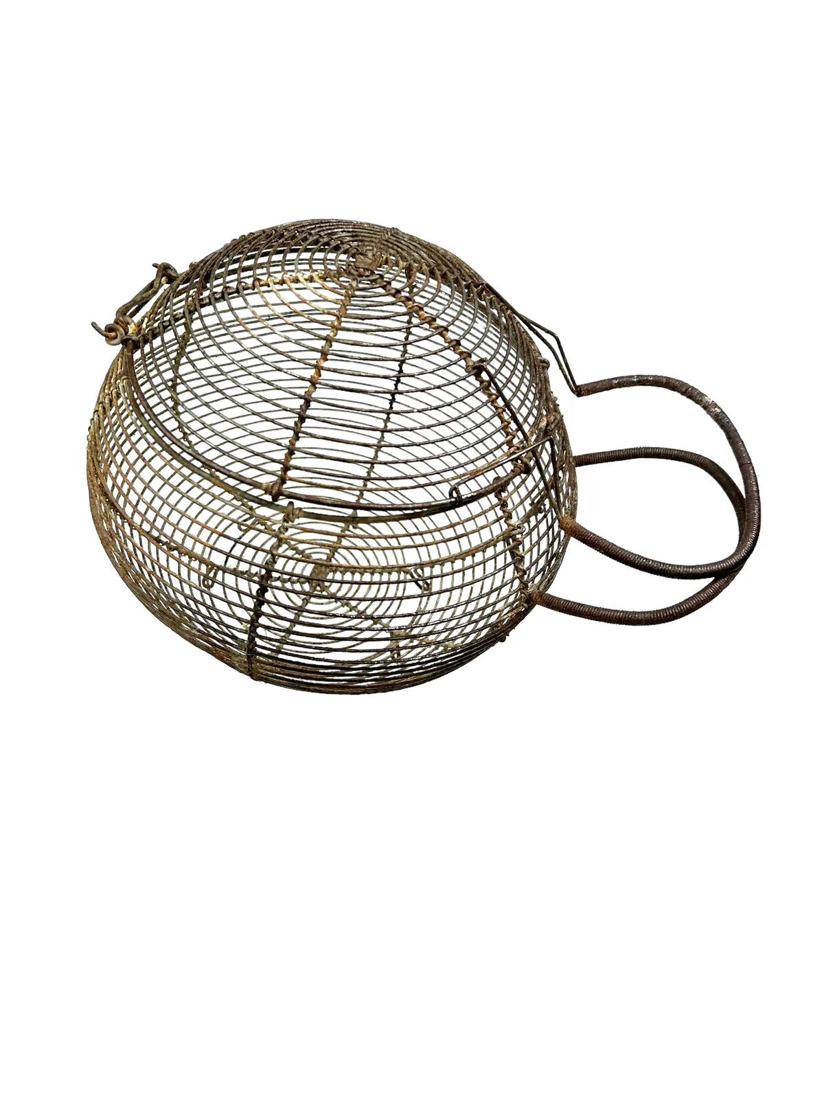 Very Rare Large Antique French Wire Egg Basket With Lid, Circa 1940 photo furniture