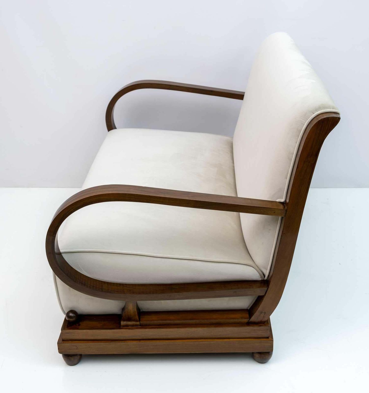 Art Dèco Italian Walnut And Velvet Sofa, 1920s photo Furniture