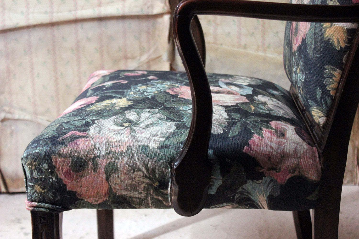 A George III Chinese Chippendale Mahogany & Upholstered Open Armchair C.1780 photo vintage