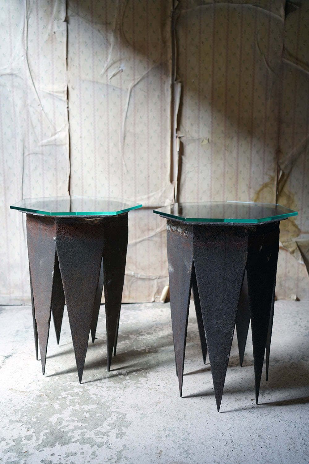 A Pair Of Early 19thc Cast Iron Chimney Tops As Side Tables photo vintage