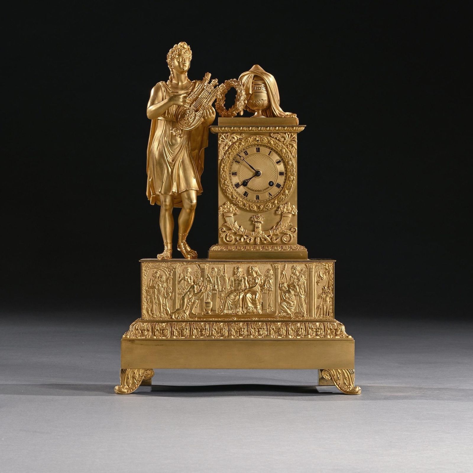 Large French Empire Period Gilt Bronze Figural Mantel Clock Of Exceptional Quality
