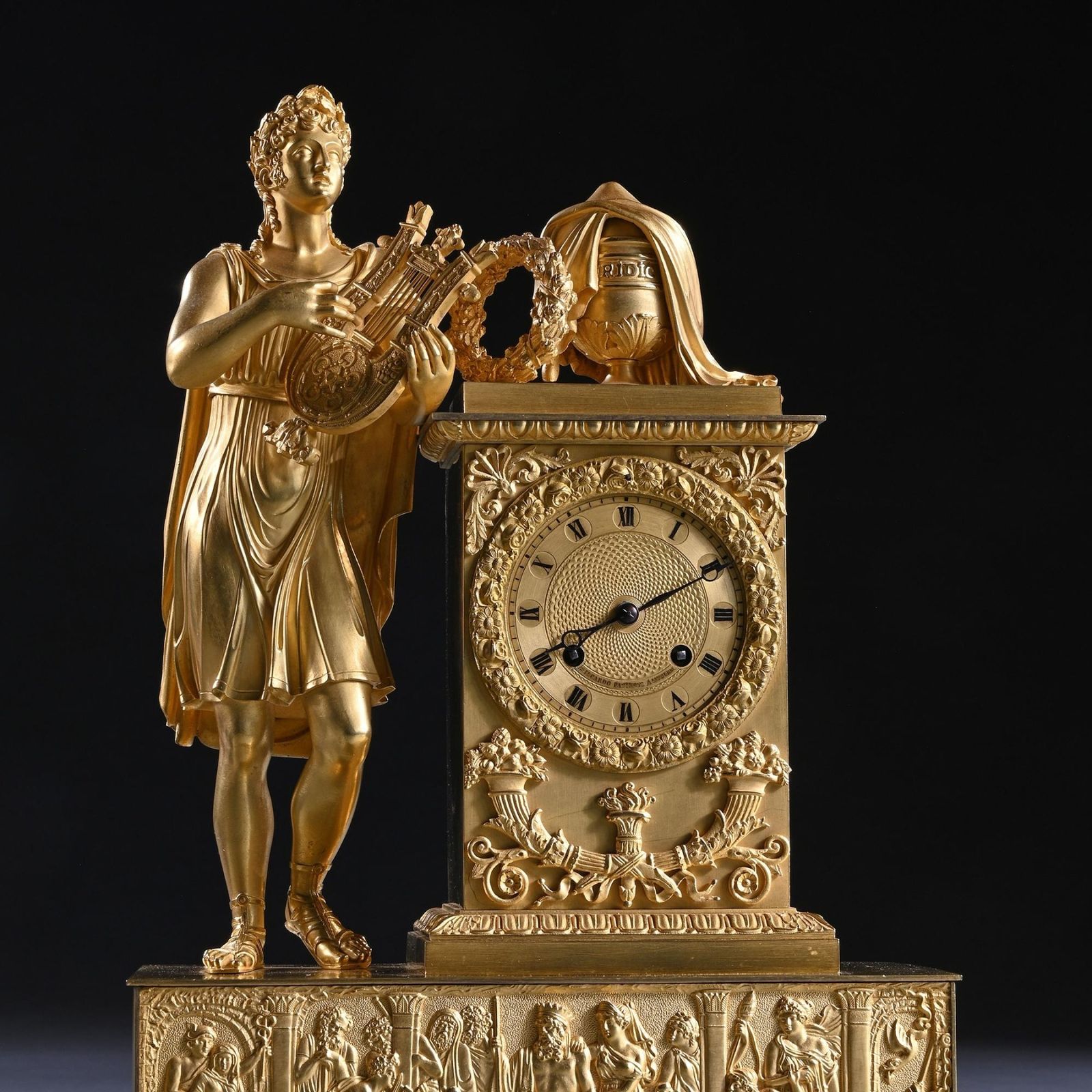 Large French Empire Period Gilt Bronze Figural Mantel Clock Of Exceptional Quality photo vinterior