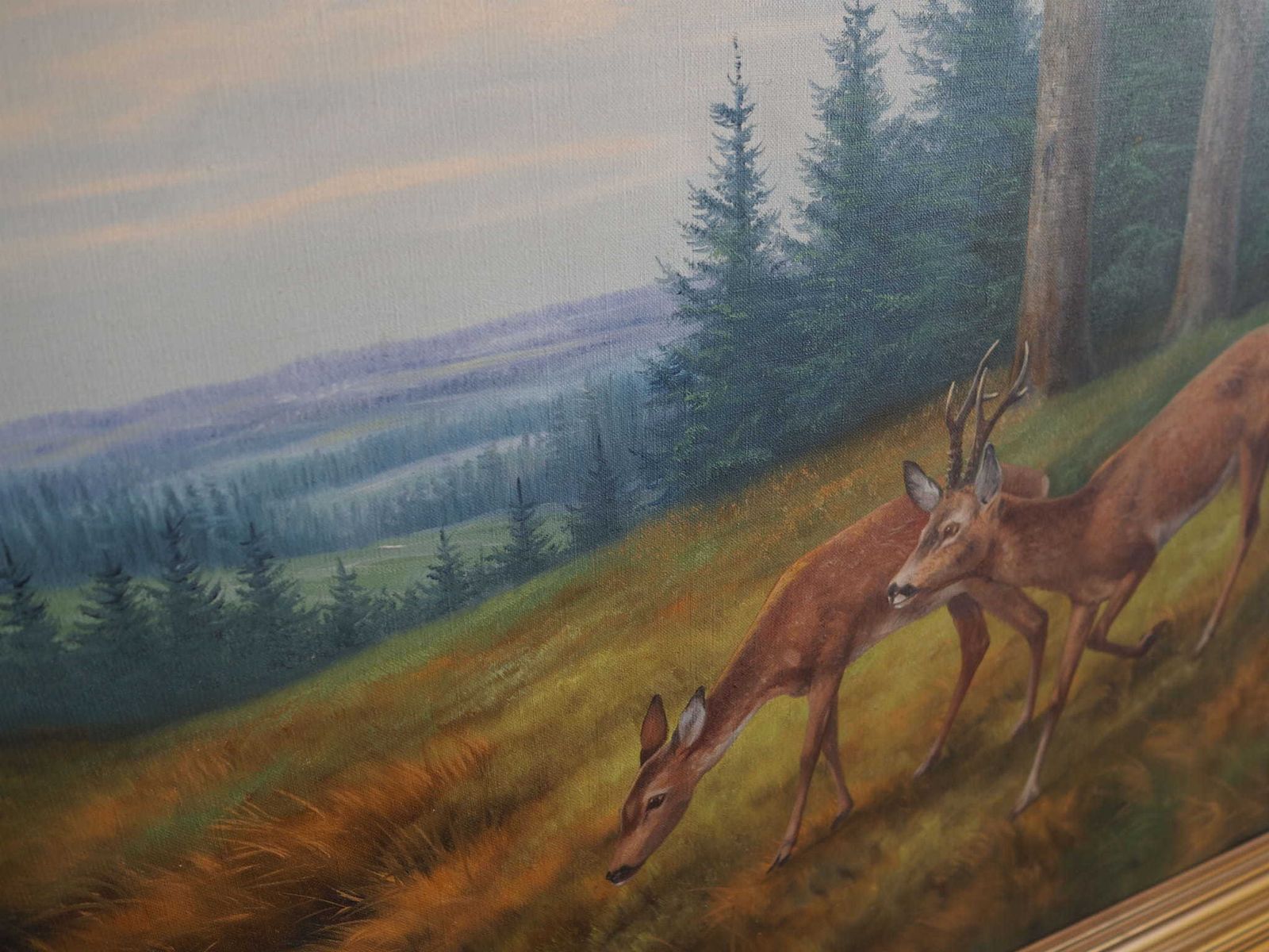 Painting „Two Deer By The Water”, Danish Design, 1960s, By Wolmer Zier photo vinterior
