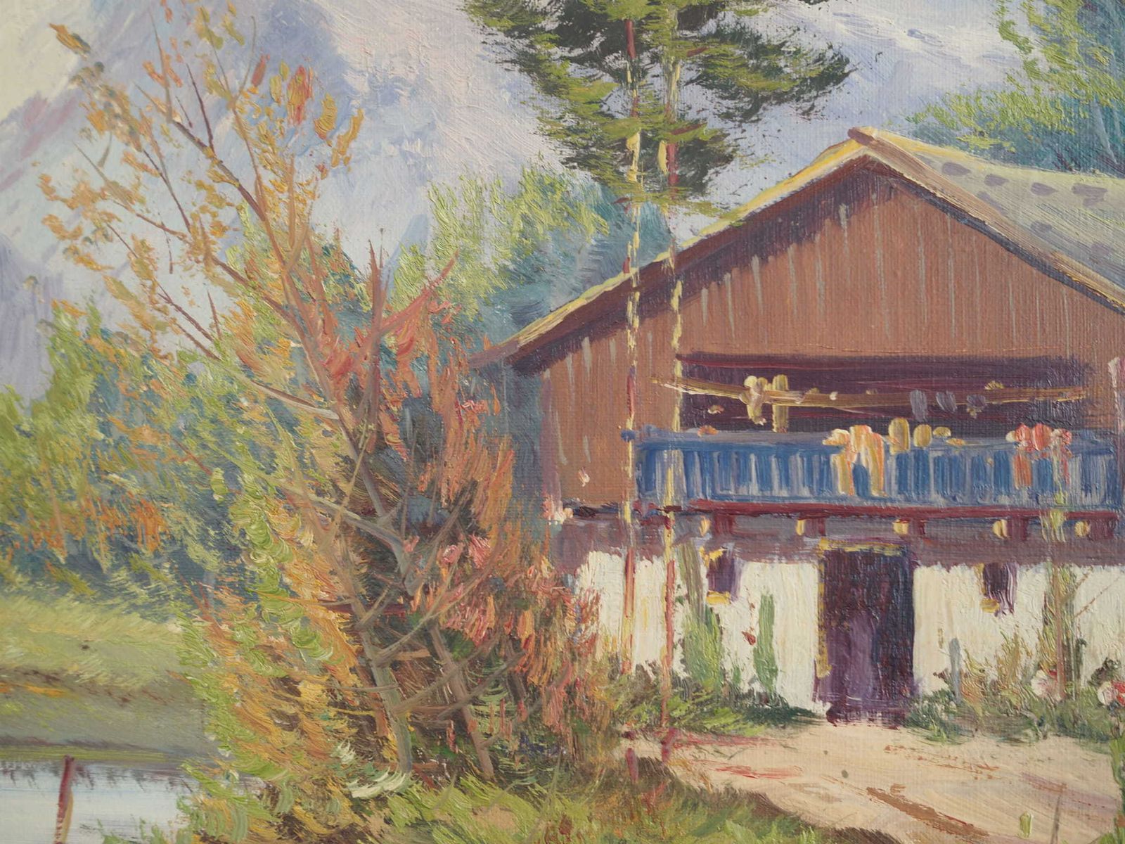 photo for sale Schilderij „The Chalet At The Mountain Stream", Scandinavisch Design, Jaren 1970