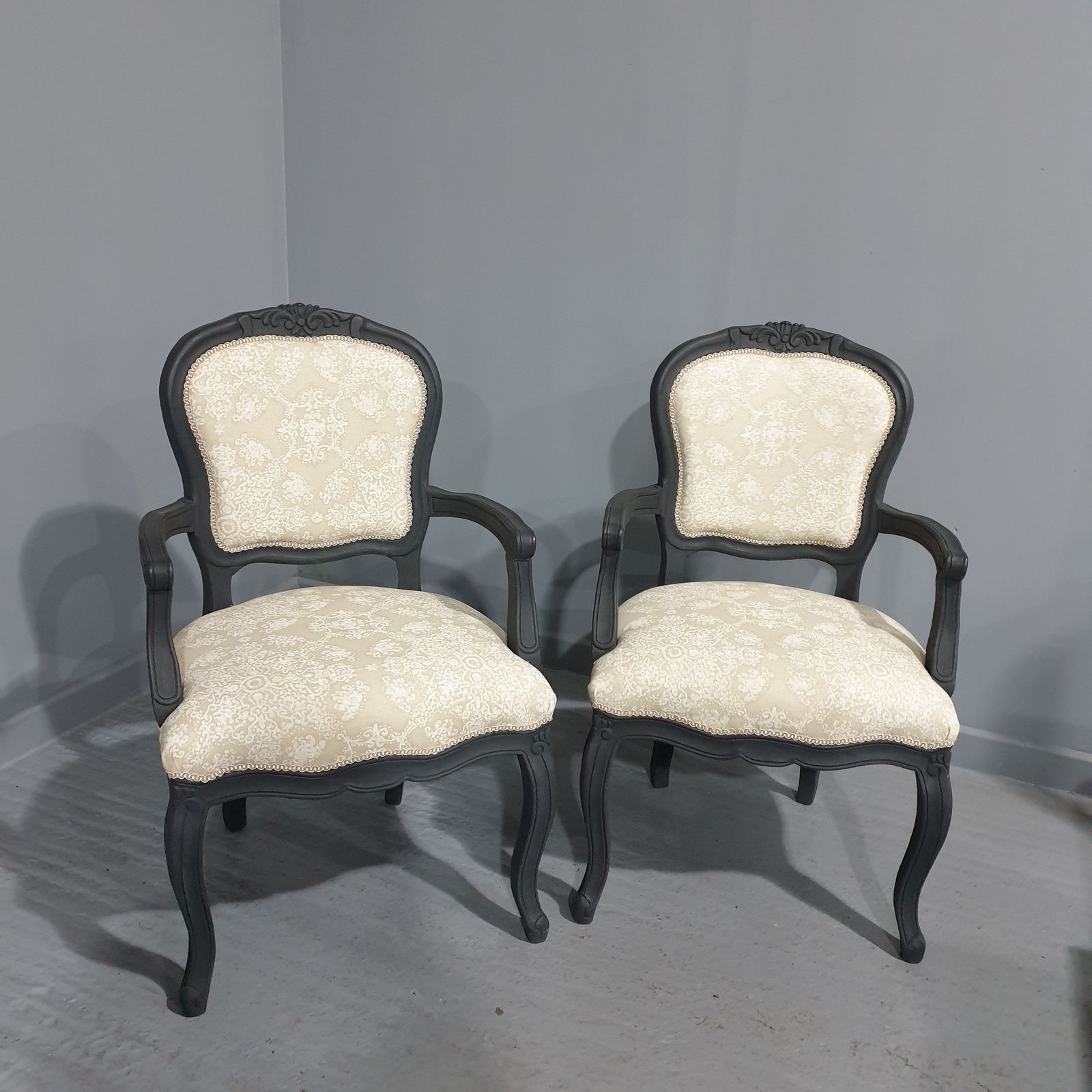Pair French Painted Bergere Sidechairs