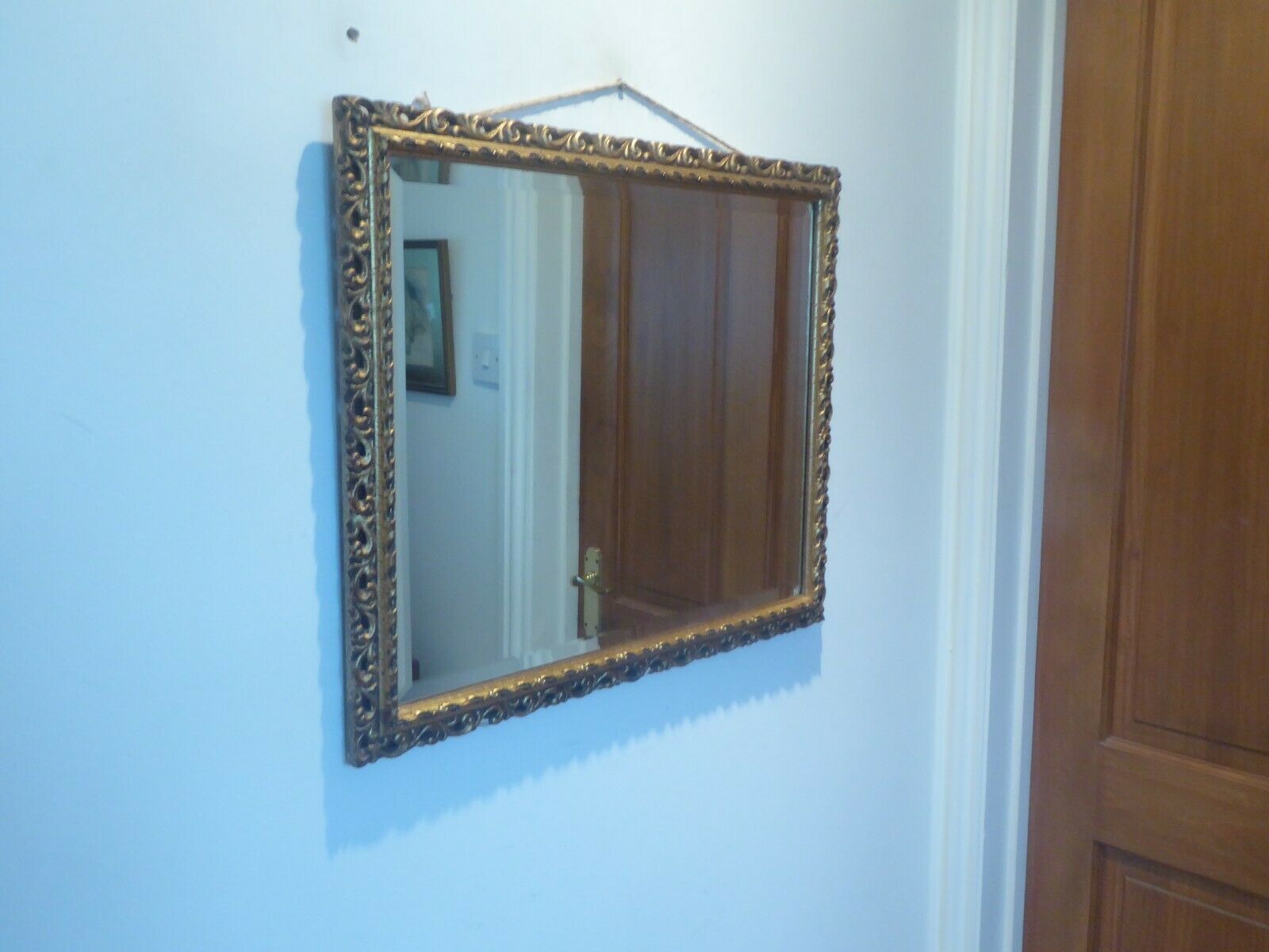 Attractive Antique Giltwood & Gesso Bevelled Edge Mirror photo furniture
