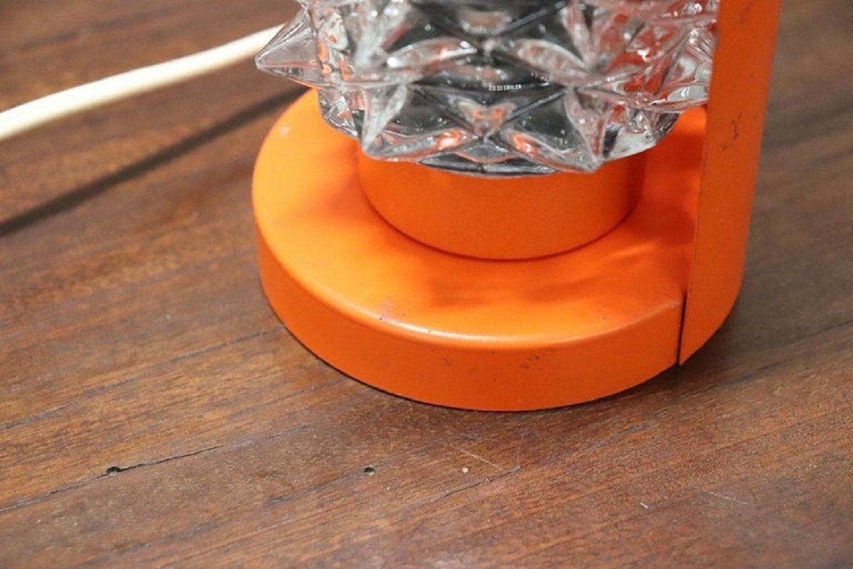 Mid Century Italian Murano Glass And Orange Metal Table Lamp, 1950s photo for sale