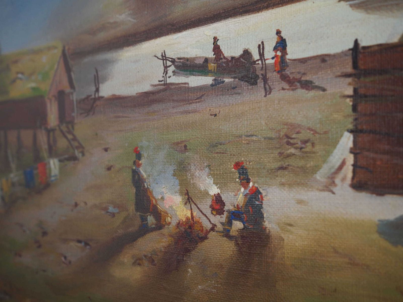 photo for sale Painting „The Riverside Camp”, Scandinavian Design, 19th Century, By Vilhelm Oskar Engström
