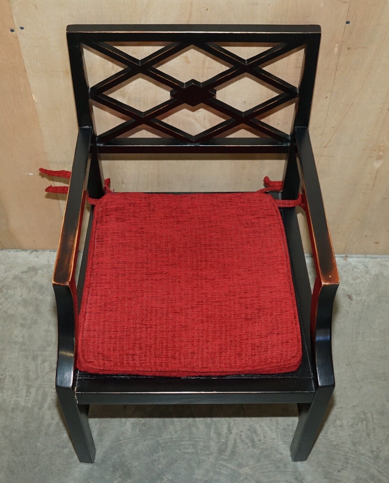 photo furniture Pair Of Vintage Chinese Thomas Chippendale Style Ebonised Aged Side Chairs