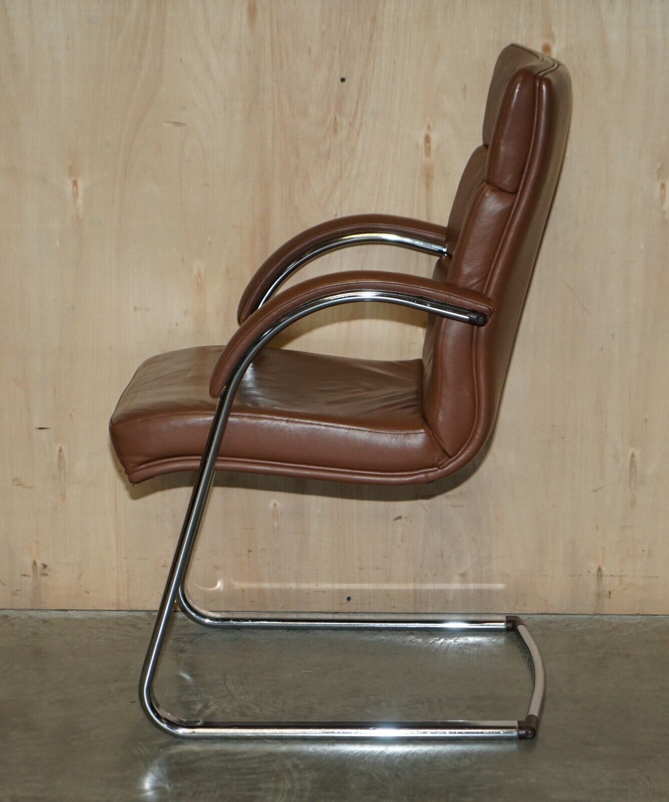 photo vintage William Hands Orion Sofa Tan Brown Leather Office Captains Armchair