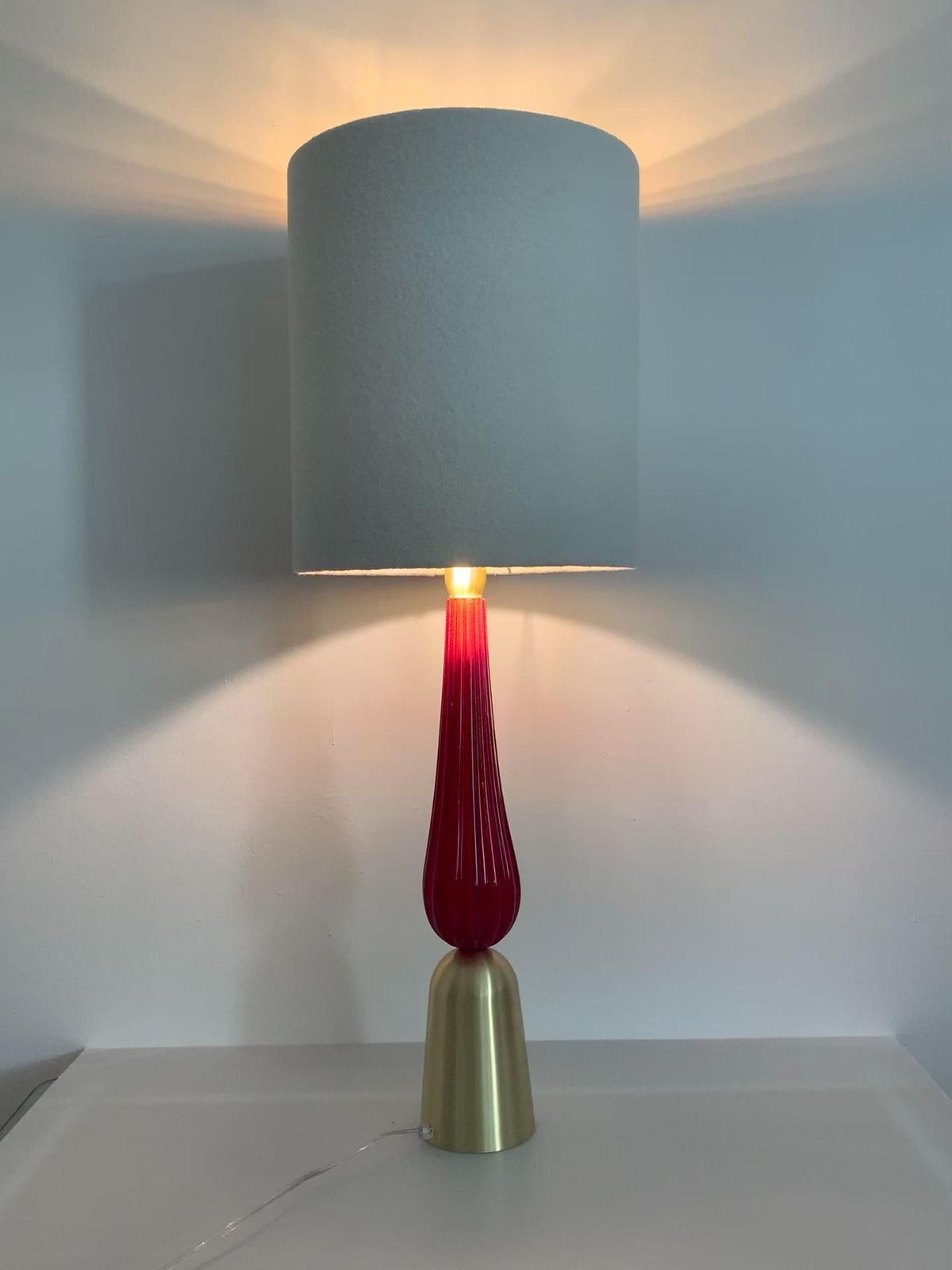 Lot Of 2 Gold And Red Murano Glass Table Lamp Description Very Rare Red Murano Glass With Gold Leaf photo vintage