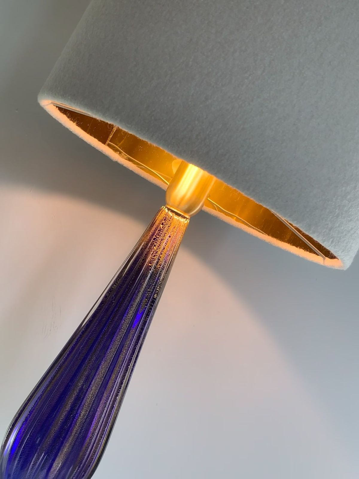 Lot Of 2 Gold And Blu Murano Glass Table Lamp  Very Rare Blu Murano Glass With Gold Leaf photo Lighting
