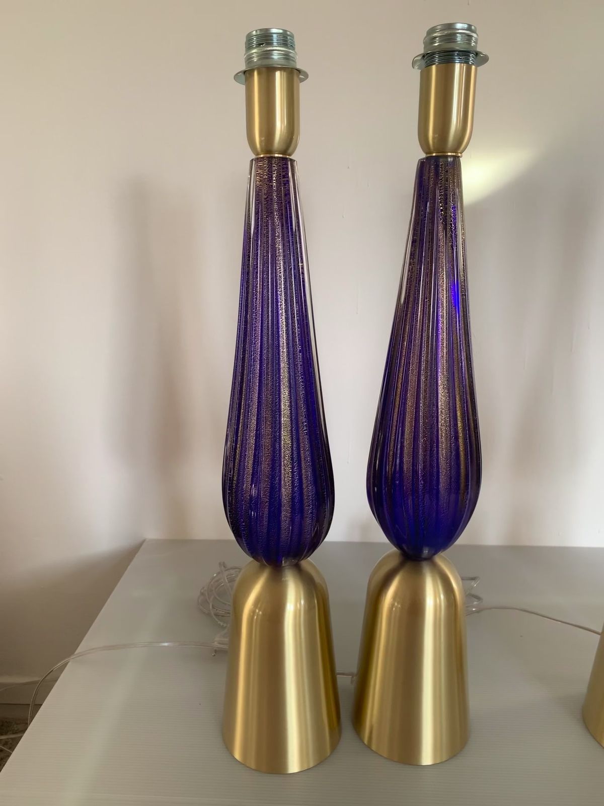 Lot Of 2 Gold And Blu Murano Glass Table Lamp  Very Rare Blu Murano Glass With Gold Leaf photo buy