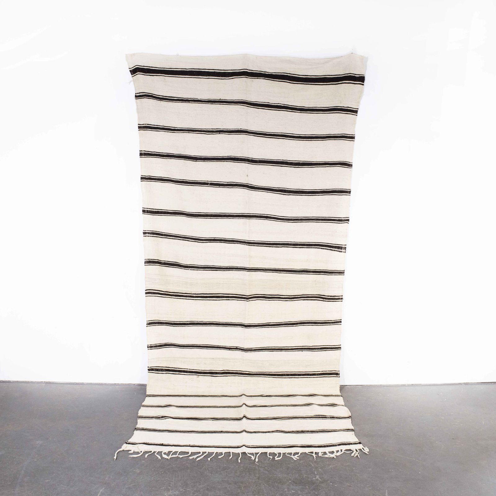 Vintage Berber Black Monochrome Stripe Hanbel Rug