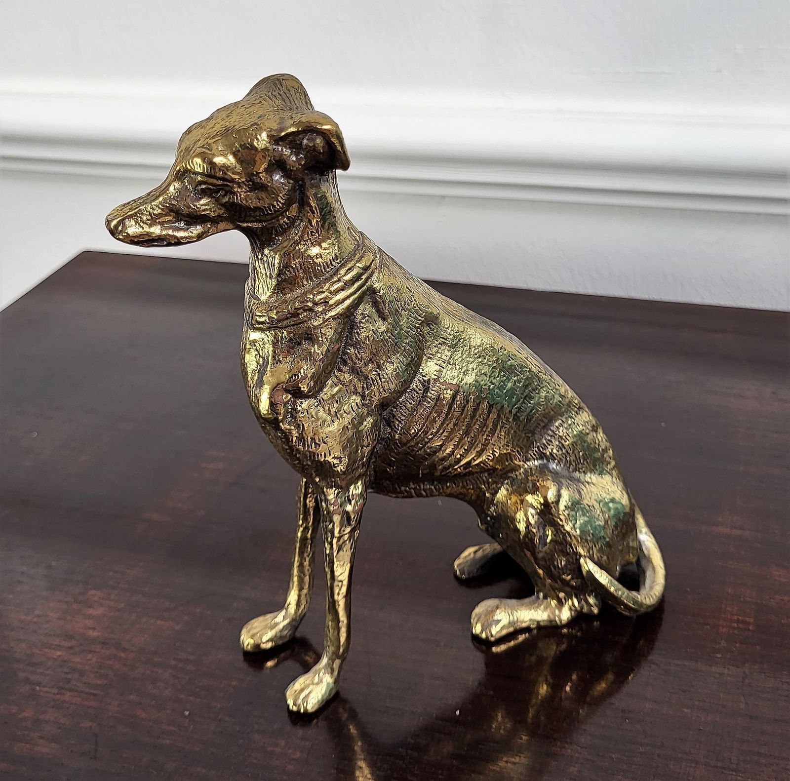Pair Of Italian Desk Top Brass Bronze Dog Sculptures Paperweight Book Holders photo Art