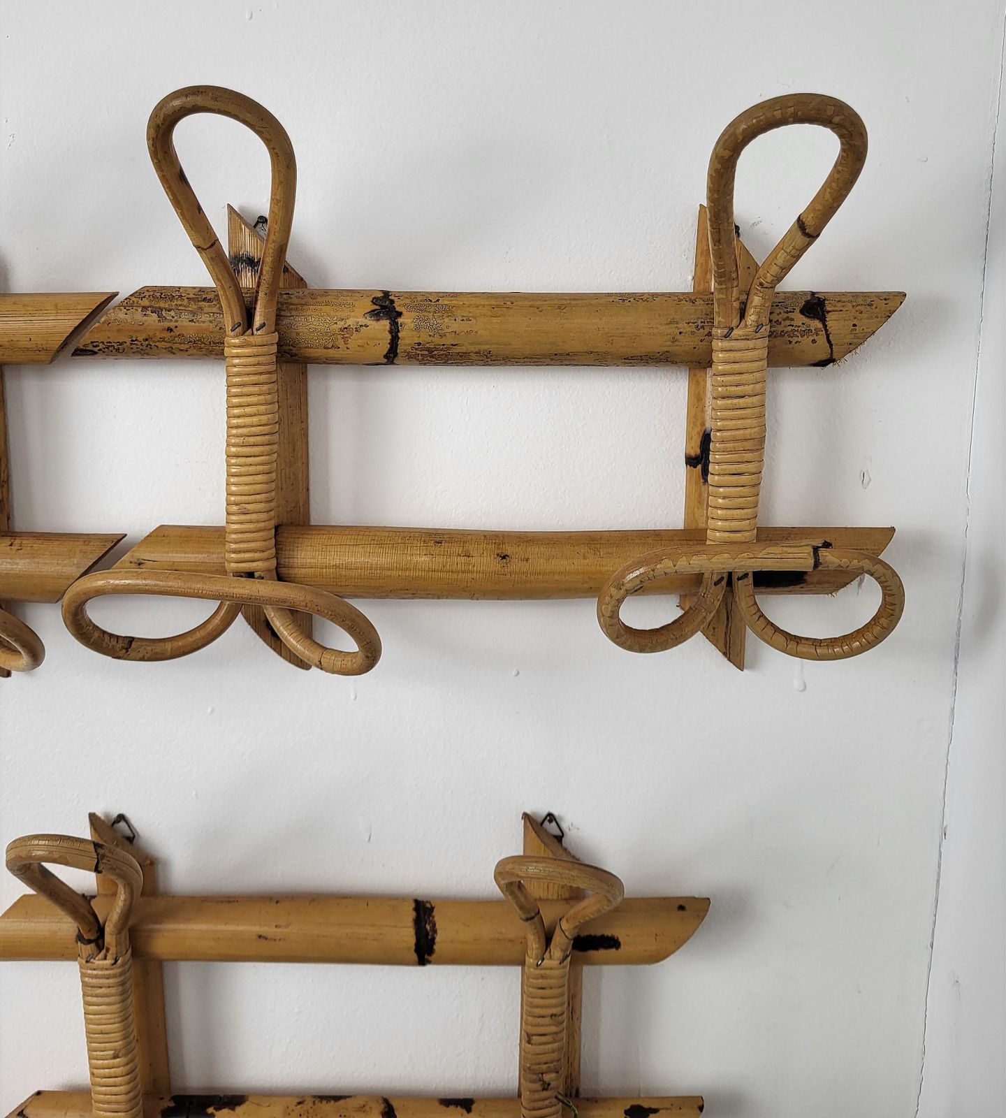 1960s Italian Bamboo Rattan Bohemian French Riviera Coat Hanger Rack Stand photo vinterior