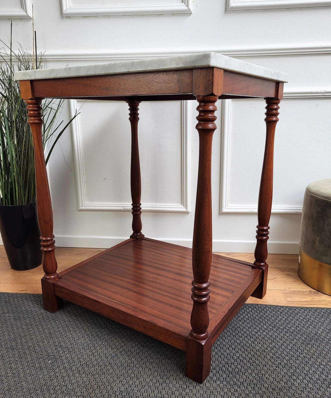 Italian Mid Century Modern Wood And White Marble Top Work Or Side High Table photo 1586.0