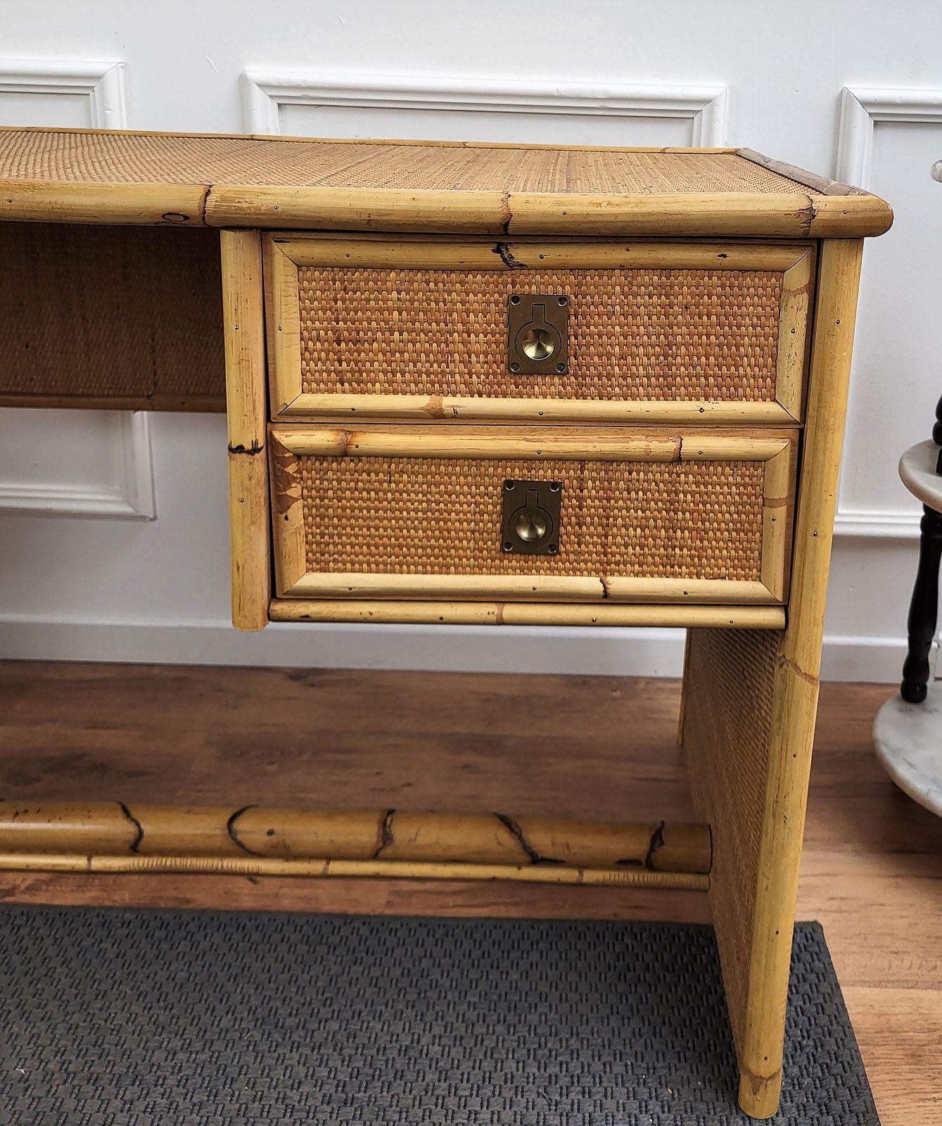 1960s Italian Dal Vera Bamboo Rattan Brass French Riviera Organic Writing Desk photo buy