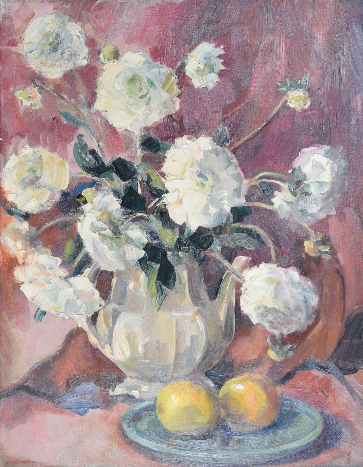Still Life With Fruit And Flowers Mid 20th Century Oil Painting By Angela Stones photo 1350.0