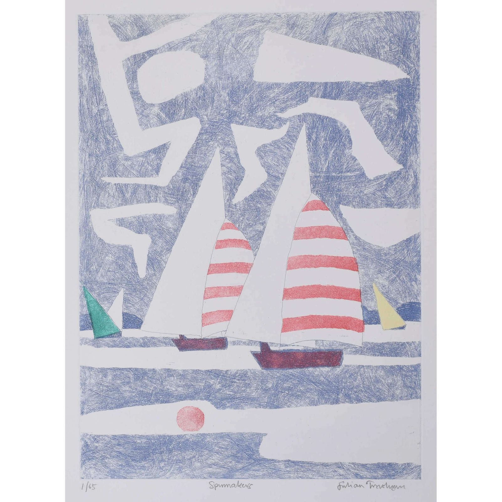 Julian Trevelyan Etching: ‘Spinnakers’ Sailing Boats Modern British Art Print