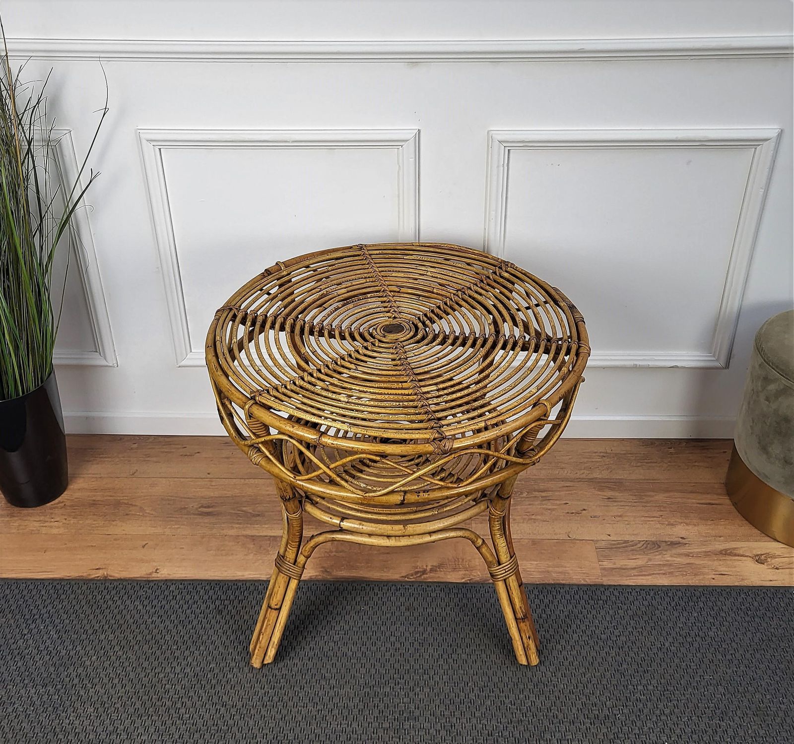 1960s Italian Bamboo Rattan Bohemian French Riviera Round Coffee Table photo Furniture
