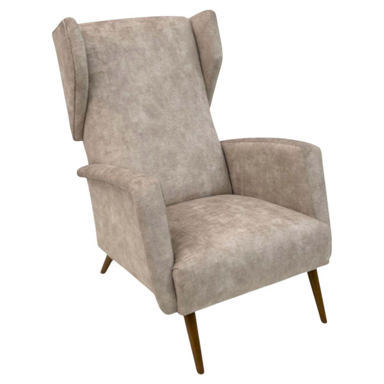 Gio Ponti Mid Century Modern Italian Velvet "Alata" Lounge Chair, 1950s