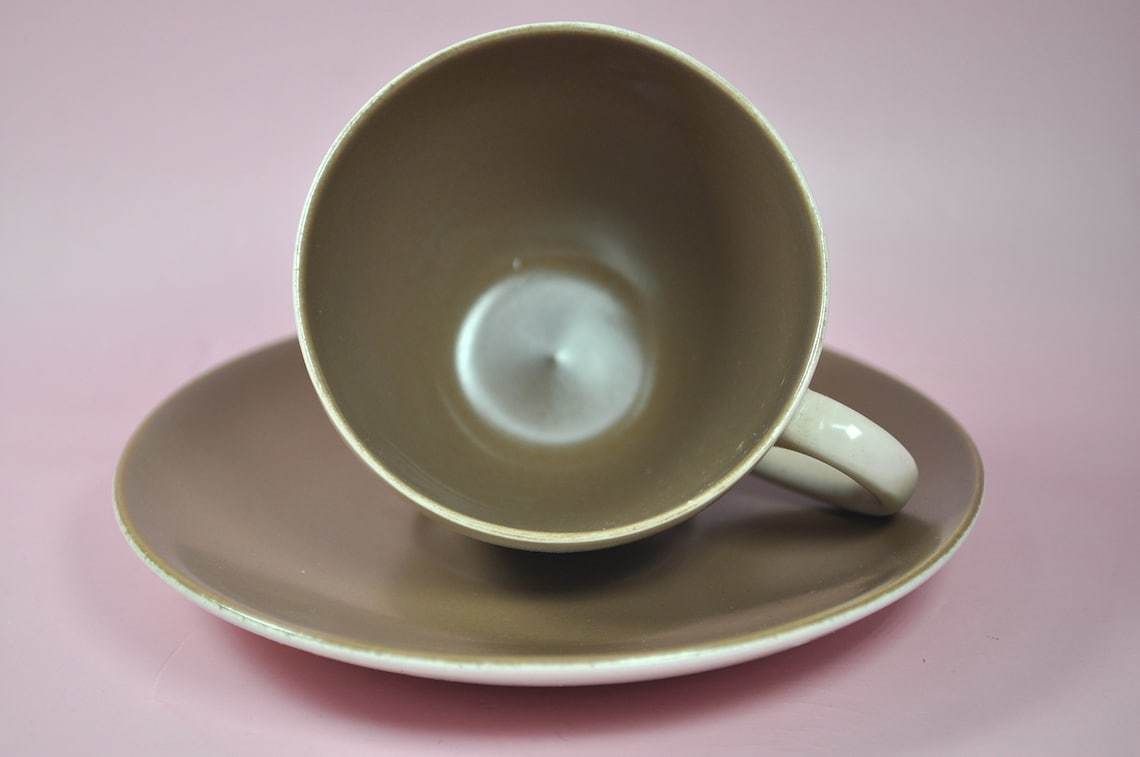 Retro Coffee Cups, Poole Pottery Twintone Mushroom Sepia photo buy