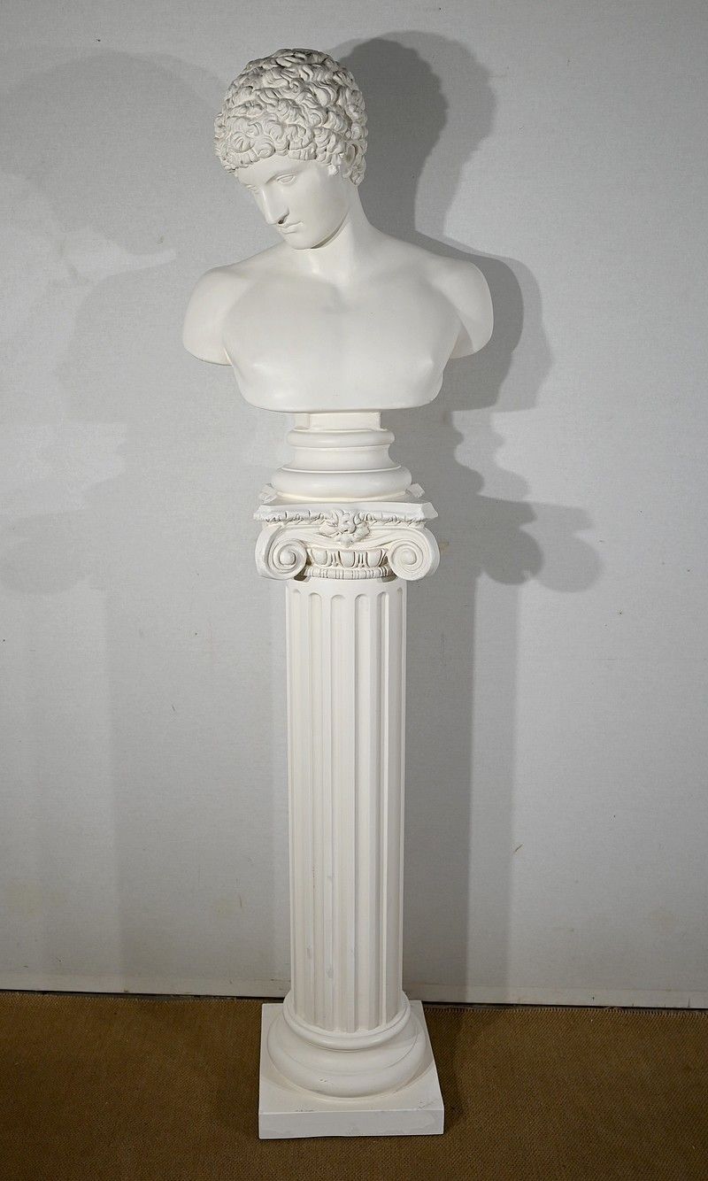 Bust Of Antinoüs On Column Set   Late 19th Century