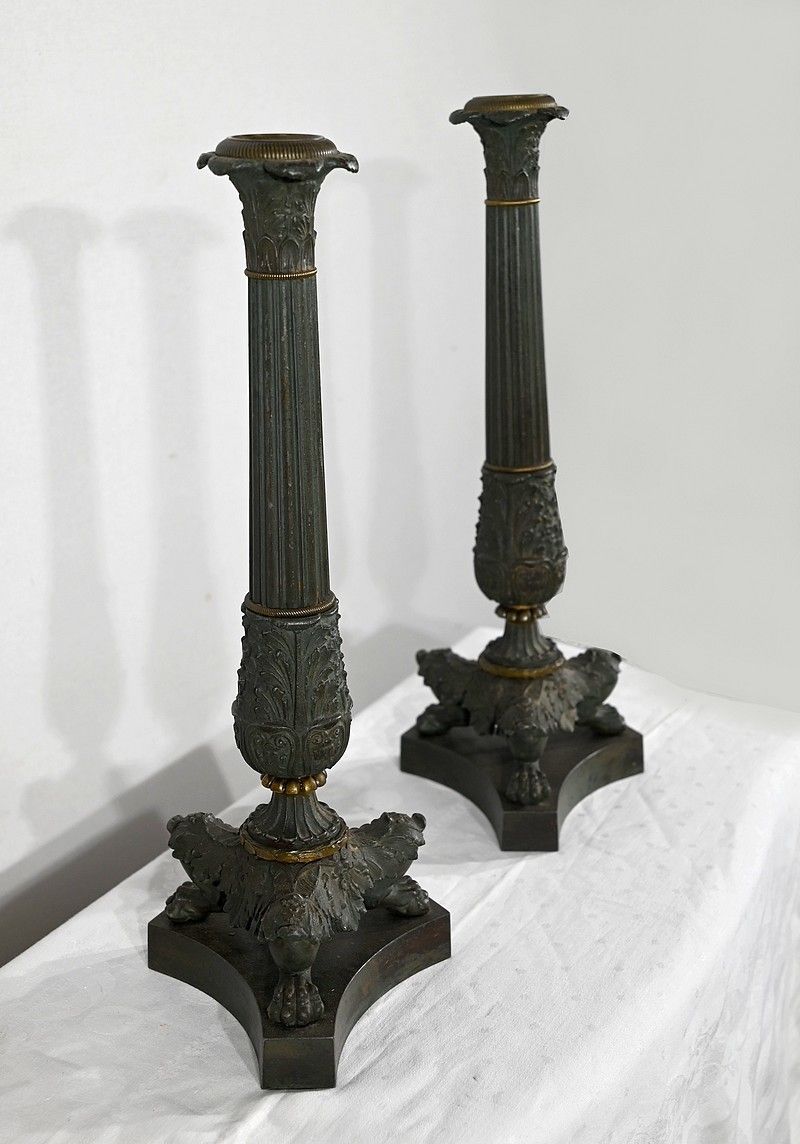 Pair Of Bronze Candlesticks, Restoration Period   Early 19th Century photo furniture