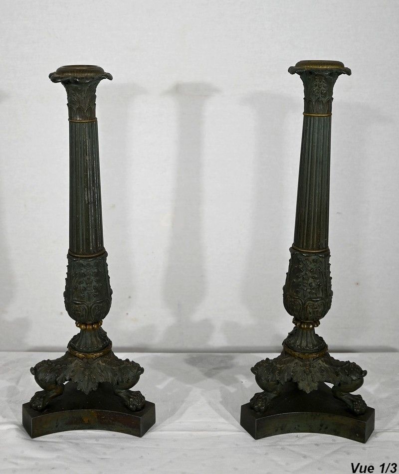 photo for sale Pair Of Bronze Candlesticks, Restoration Period   Early 19th Century